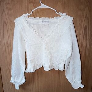 New Endless Rose White Smocked Ruffle Crop Top Medium  by Anthropologie